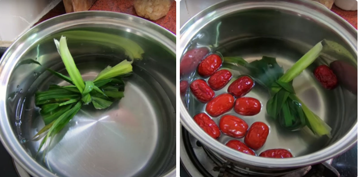 nấu nước lá dứa và táo đỏ